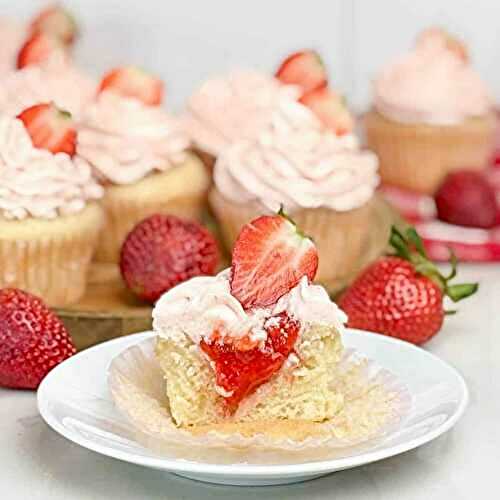 Strawberry Filled Cupcakes with Strawberry Buttercream Frosting