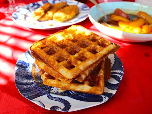 Brown-butter overnight waffles with bourbon peaches – Marshmallows & Margaritas
