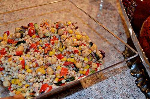 PEARL COUSCOUS SALAD WITH ROASTED VEGETABLES AND  GARBANZO BEANS