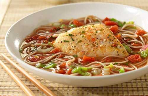 Cod with Noodles in Spicy Tomato Broth