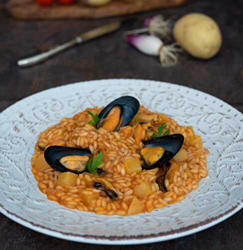 Red Risotto with Mussels & Potatoes