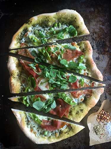Spring Pizza with Pesto, Prosciutto & Peas