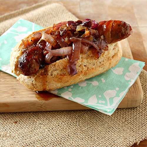 Sticky Sausage Rolls with Bacon & Onions