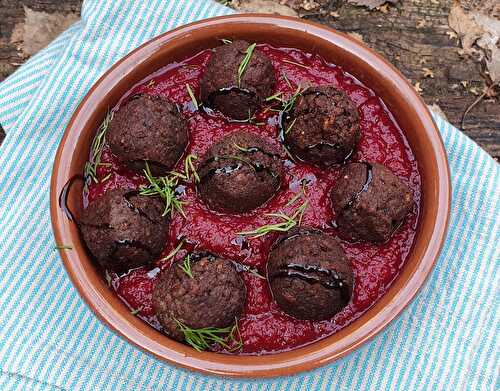 Vegan Meatballs in Beetroot & Red Pepper Sauce