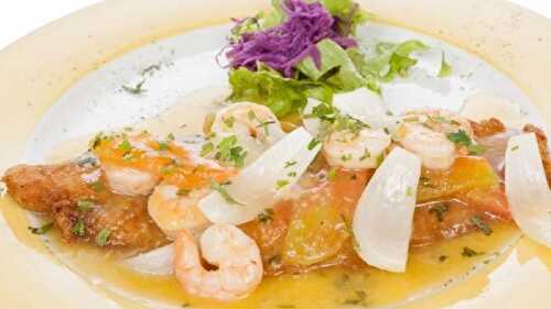 Sea Bass in Sauce with Prawns