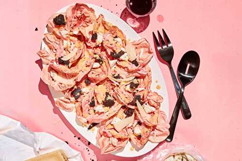 Pink Crab Caesar Salad - with blood orange dressing and pumpernickel croutons