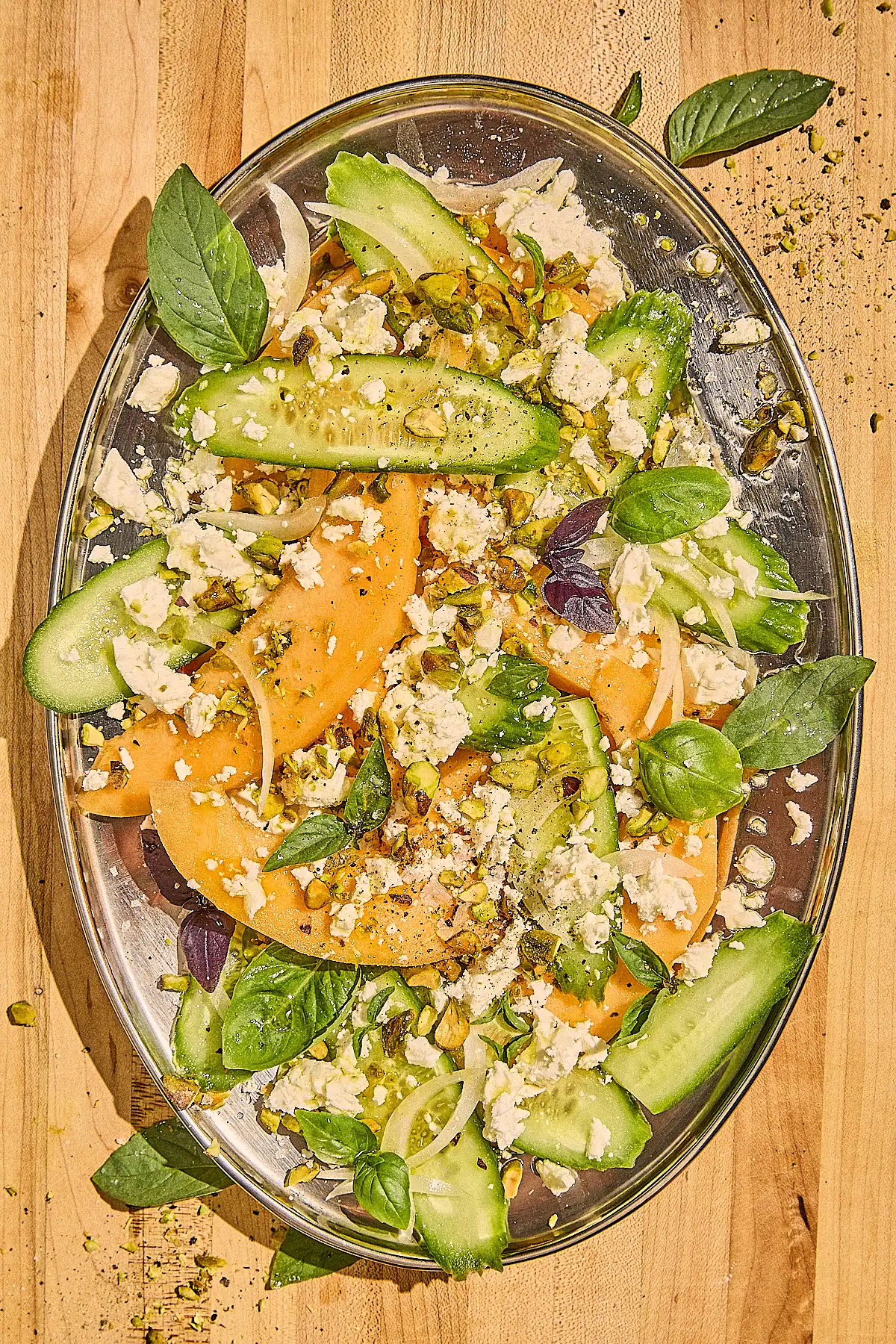 Cantaloupe Salad with Cucumber and Feta