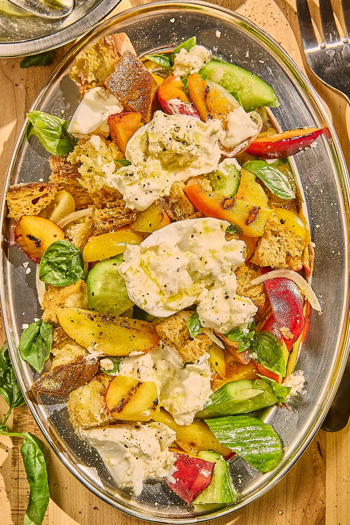 Grilled Peach Panzanella Salad with Burrata