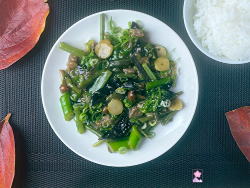 Stir Fried Mountain Vegetables with Beef and Oyster Sauce