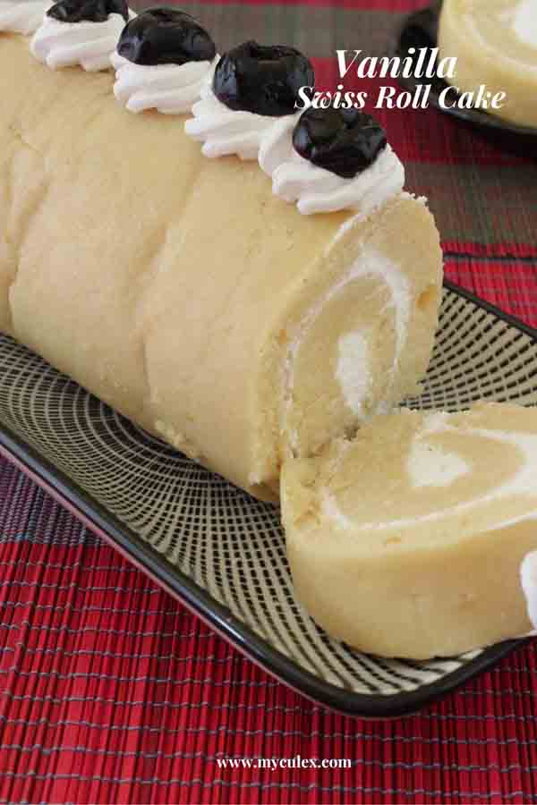 Eggless Vanilla Swiss Roll Cake