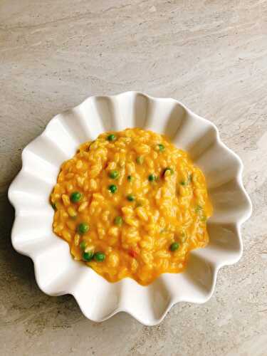 Butternut squash risotto and peas