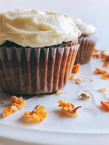 White chocolate frosted carrot muffins