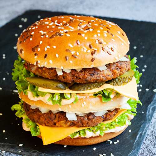 Meaty Vegan TVP Burger (Big Mac Style)