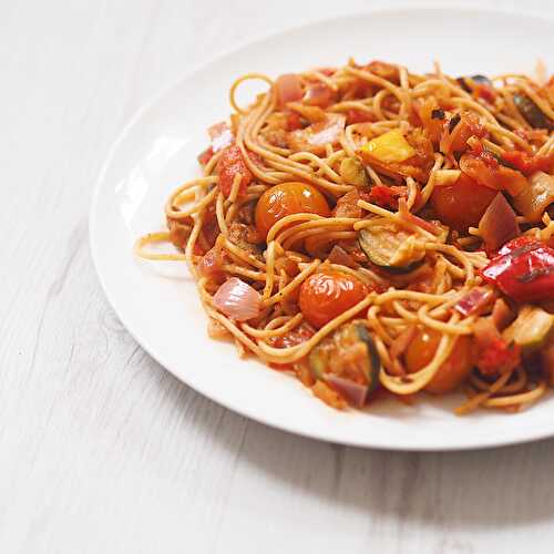 Healthy Ratatouille Spaghetti Recipe (VEGAN + GF) - Nourish Your Glow