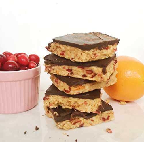 No Bake Chocolate Covered Cranberry Orange Bars. Vegan, gluten free, wheat free and dairy free.