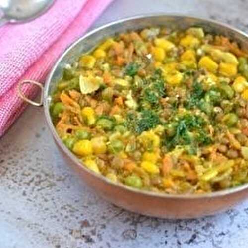 Brown Lentil-Corn-Green Pea Stew Recipe