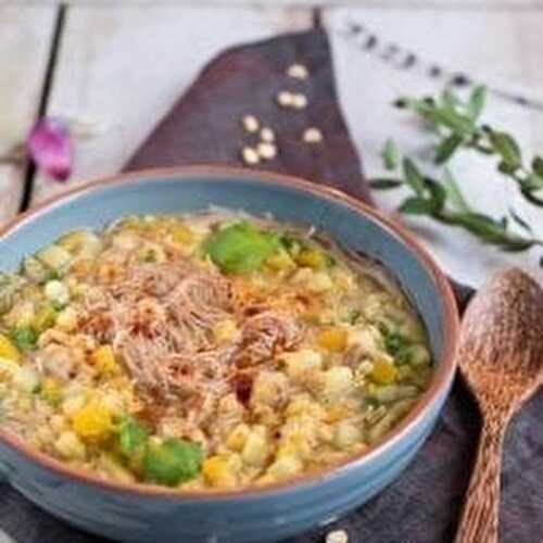Smoky Split Pea Soup with Brown Rice Noodles