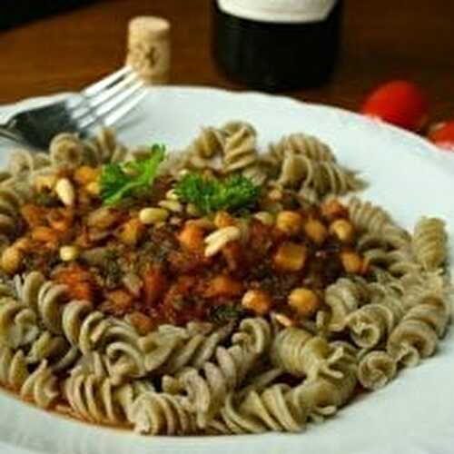 Spinach Tomato Pasta with Chickpeas