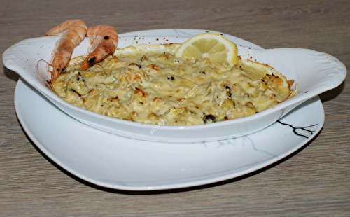 Seafood with leek gratin with the thermomix, made in 5 minutes.