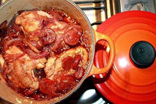 Huehnerstuecke mit Chorizo in Rotwein und Balsamico – Chicken pieces with Chorizo in Red Wine and Balsamico – Pane Bistecca