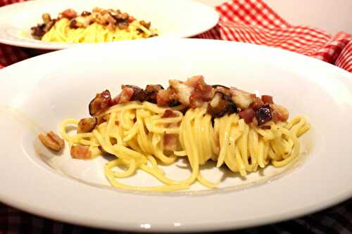 Selbstgemachte Spaghetti mit Auberginen Carbonara – Homemade Spaghetti with Eggplants Carbonara – Pane Bistecca