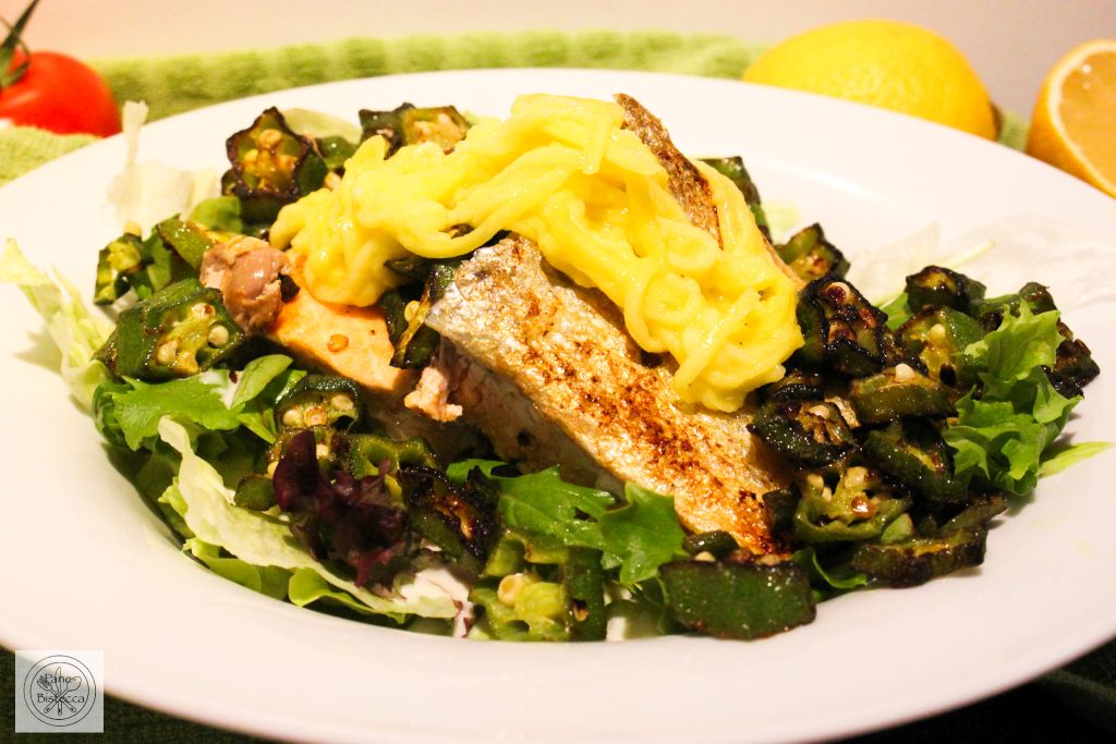Lachs mit Okra und grüner Mango – Salmon with Okra and green Mango