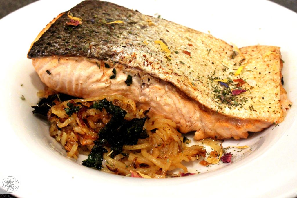 Lachs mit Kartoffel-Spaghetti – Salmon with Potato-Spaghetti
