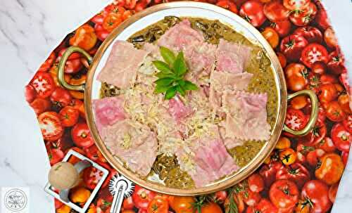 Randenravioli mit Fleischfüllung in Steinpilzsauce – Beet Ravioli with Meat Filling in Porcini Sauce