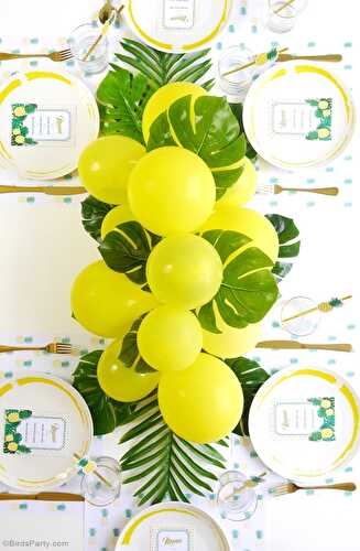 Party Ideas | Party Printables Blog: DIY Balloon & Fronds Tropical Party Centerpiece