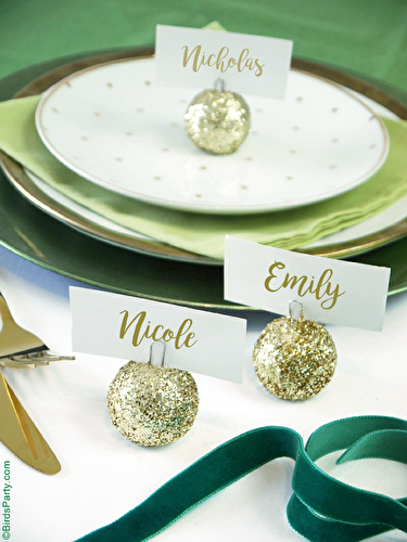 Party Ideas | Party Printables Blog: DIY Glitter Baubles Ornament Place-Card Holders