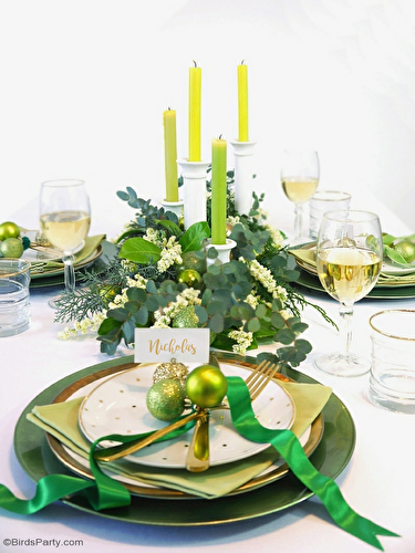 Party Ideas | Party Printables Blog: Green & Gold Christmas Holiday Tablescape