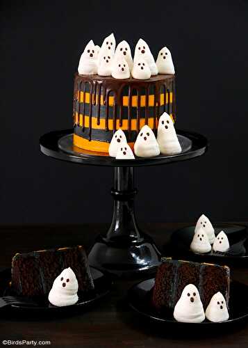 Party Ideas | Party Printables Blog: Halloween Chocolate Orange Layer Cake with Meringue Ghosts 👻