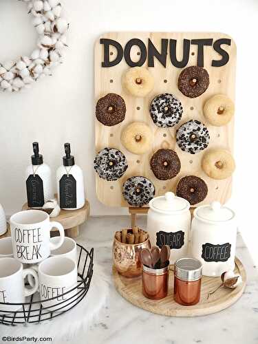 Party Ideas | Party Printables Blog: How to Style a Coffee and Donuts Bar for a Party