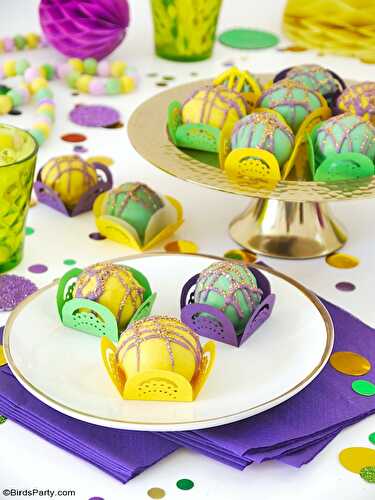 Party Ideas | Party Printables Blog: Mardi Gras Oreo Truffles + DIY Paper Cases with FREE Template