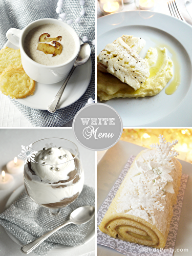 Party Ideas | Party Printables Blog: Monochromatic White Christmas Dinner Menu & Recipes