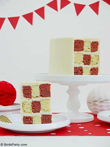 Strawberry Flavor Red Velvet and Vanilla Checkerboard Cake