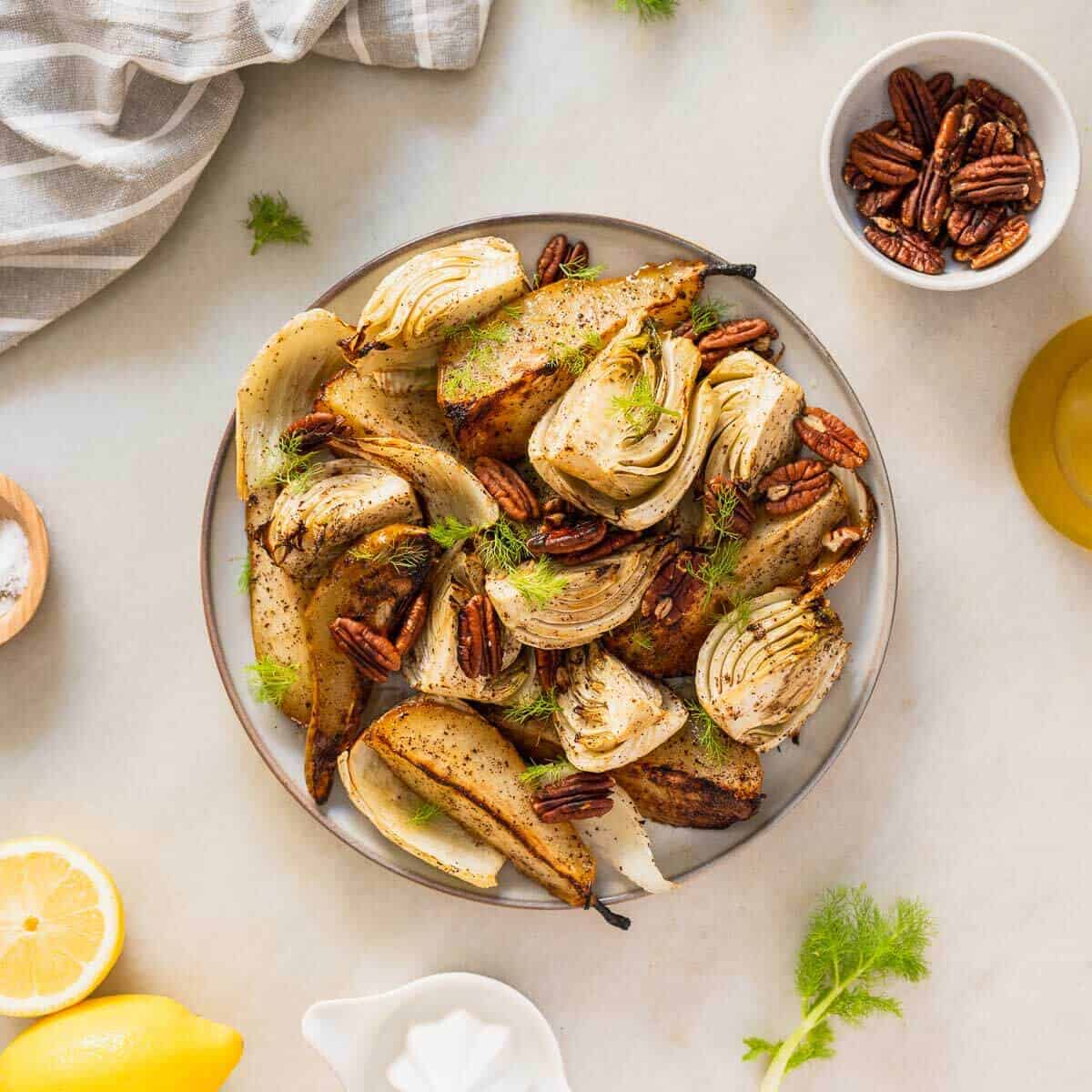 Roasted Fennel and Pear Salad with Vinaigrette and Pecan Nuts