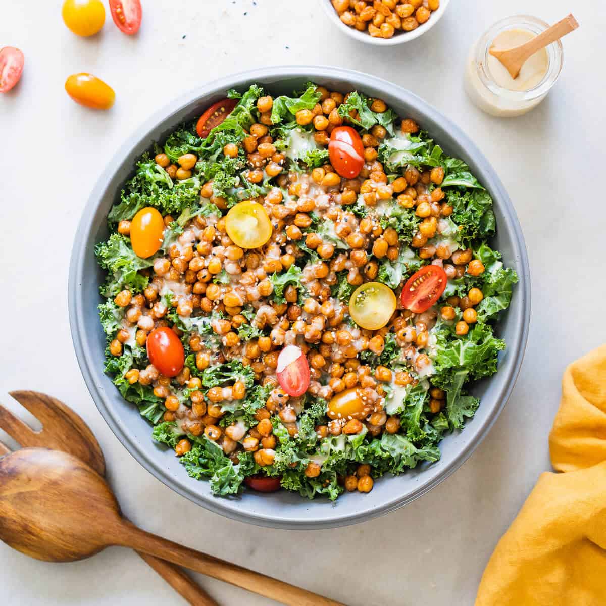 Vegan Kale Chickpea Salad with Tahini Maple Dressing
