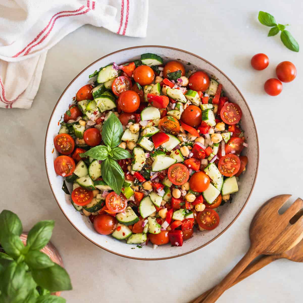 Mediterranean Chickpea Cucumber Salad with Tomato
