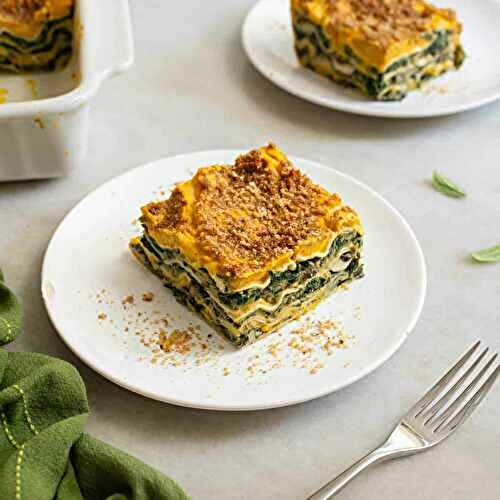Cheesy Butternut Squash Spinach Lasagna (Vegan, GF Optional)