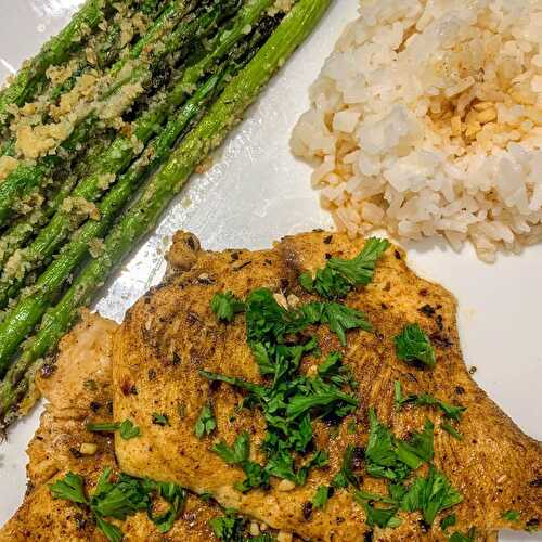 Lemon Butter Chicken with Roasted Parmesan Asparagus