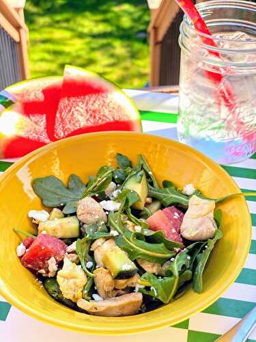 Watermelon Chicken Salad with Arugula and Feta
