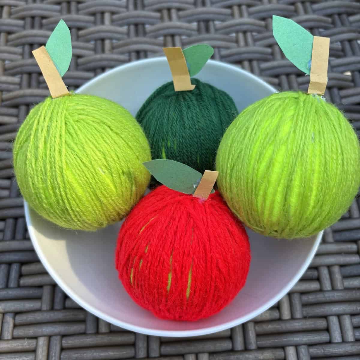Apple Craft with Yarn and Tennis Balls
