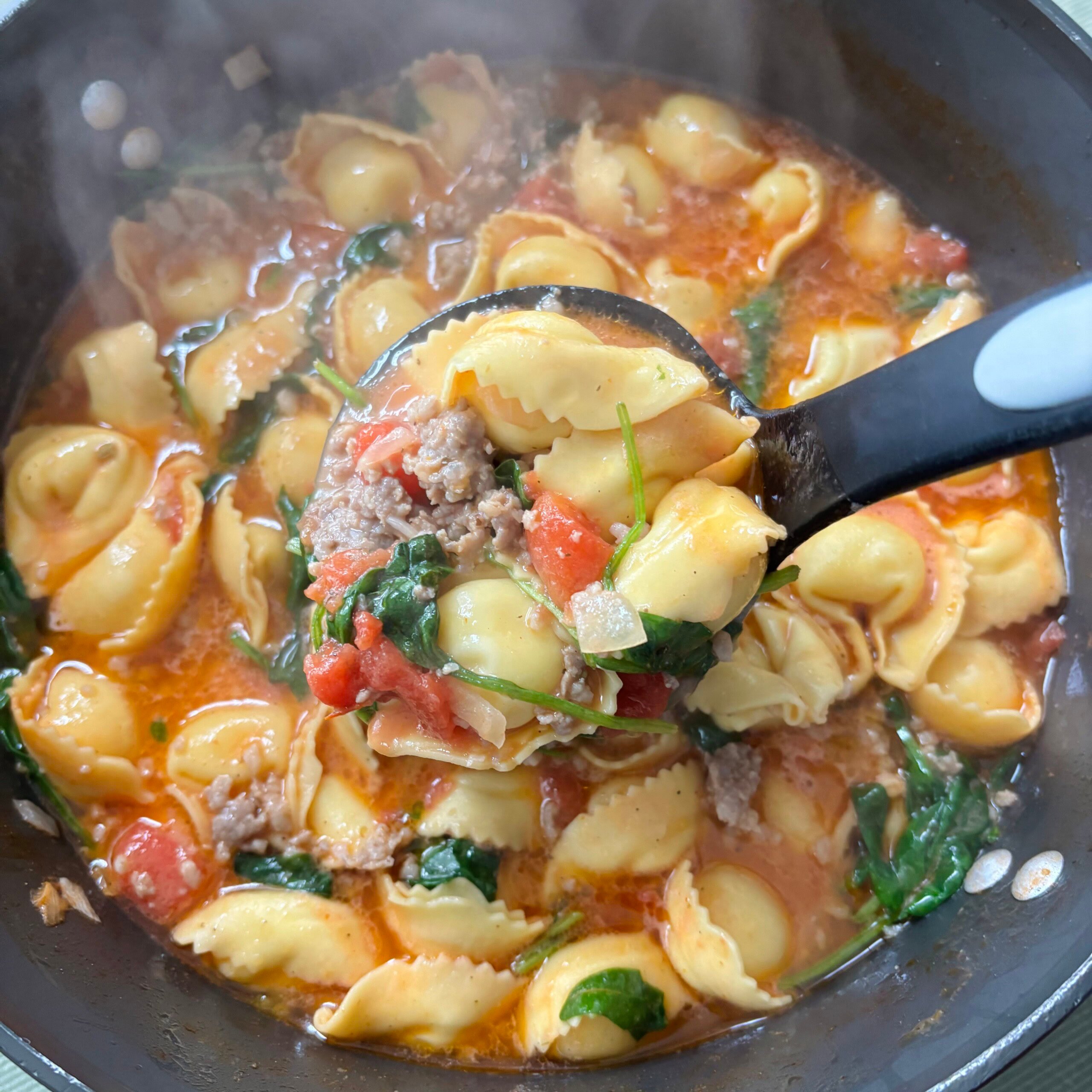 One Pot Sausage Tortellini Soup with Cream Cheese