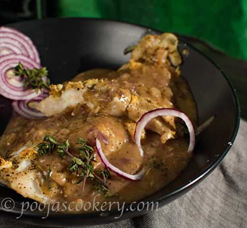 Red Wine Sauce Over Baked Sol fish Recipe - Pooja's Cookery
