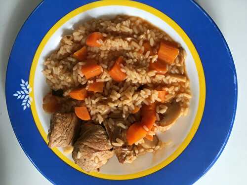 Braised fillet mignon, rice and vegetables