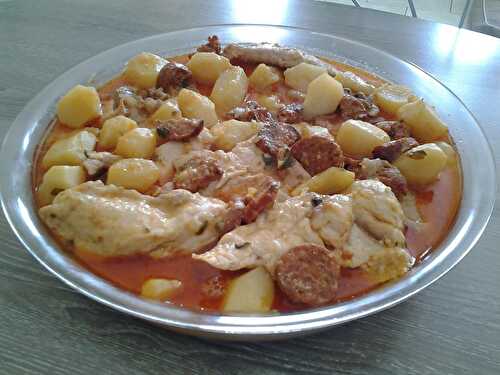 Chicken with sausages and potatoes