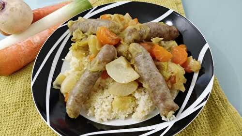 Leeks, carrots,and chipolatas like a couscous