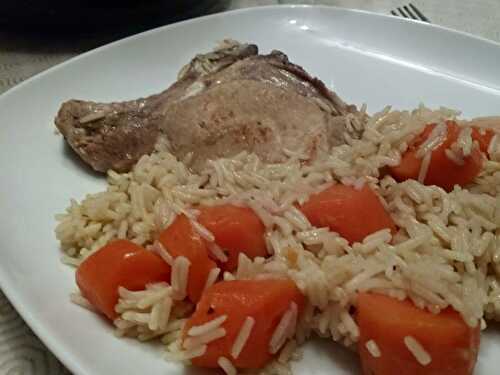 Rice with pork shops and carrots