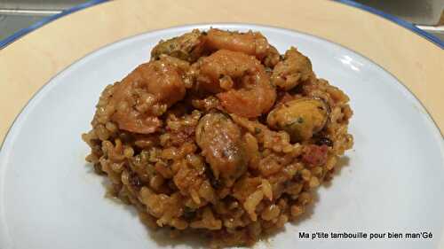 Risotto with shrimps, mussels, and chorizo from Geraldine Sauvage